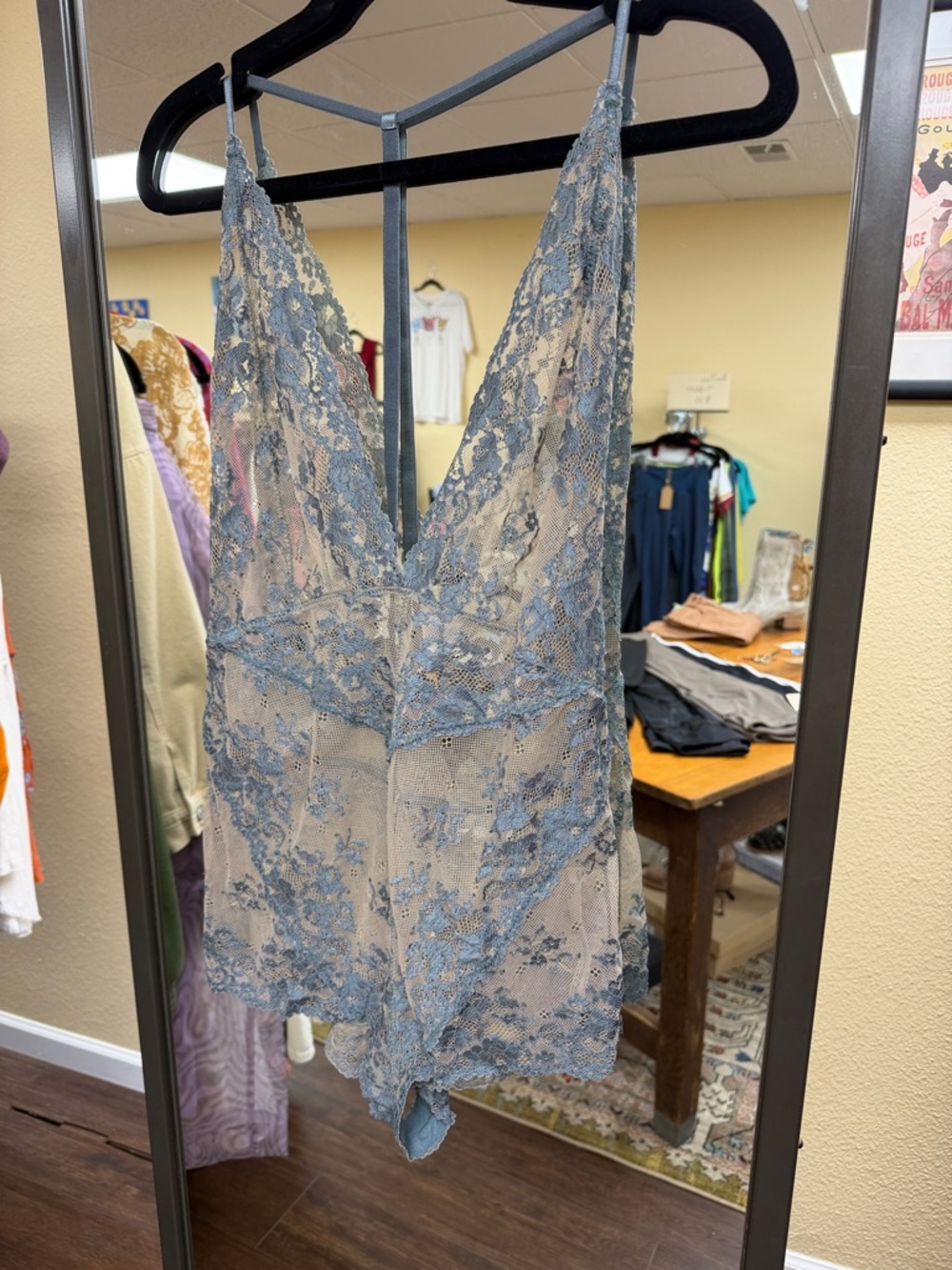 Free People Blue Lace Plunge Romper